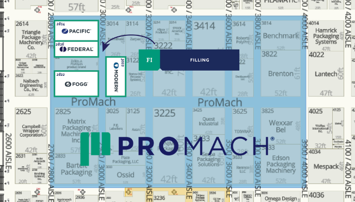 Map of ProMach's filling business line locations at Pack Expo Las Vegas 2023